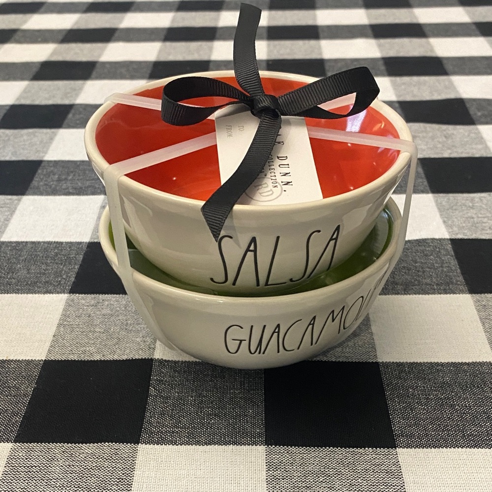 Rae Dunn Salsa and Guacamole Bowl Set with Red and Green Interiors